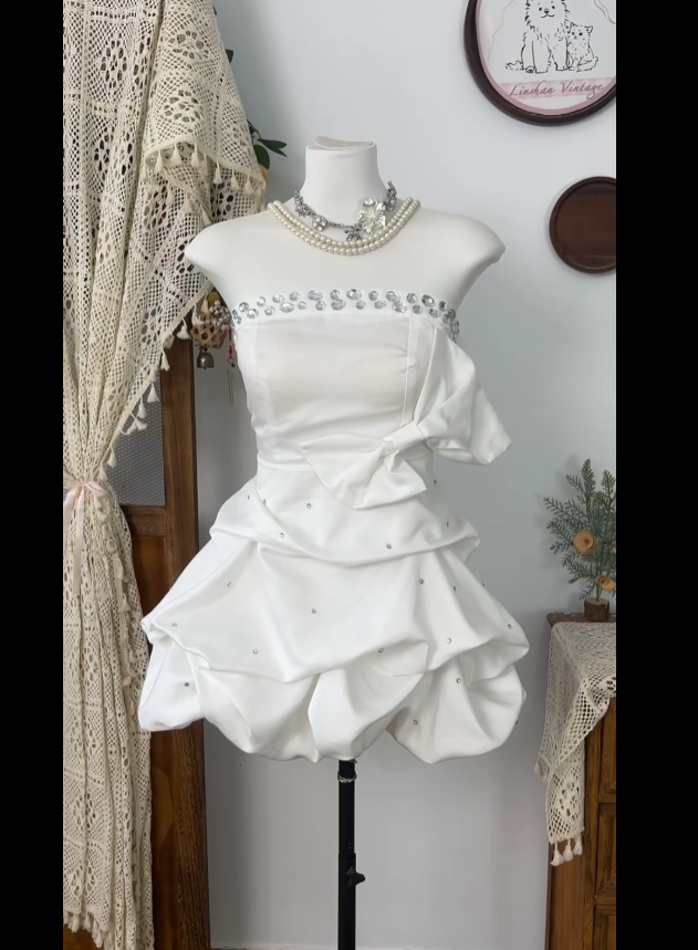 New Sexy Short Homecoming Dresses Ball Gown Strapless White Mini Graduation Cocktail Graduation Outfits RB7372
