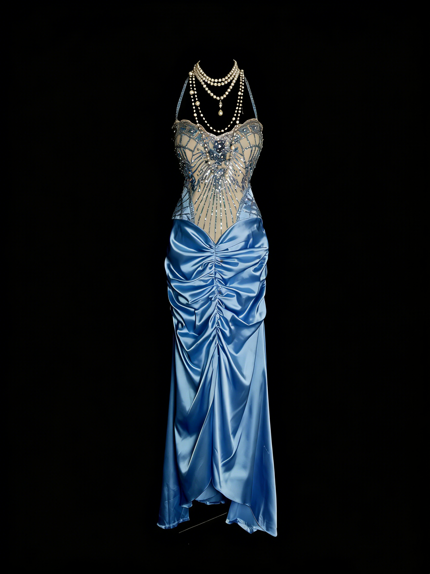 Robes de bal vintage Esthétique des années 60 Rétro Licou Sirène Perles Longue Robe de soirée N2144