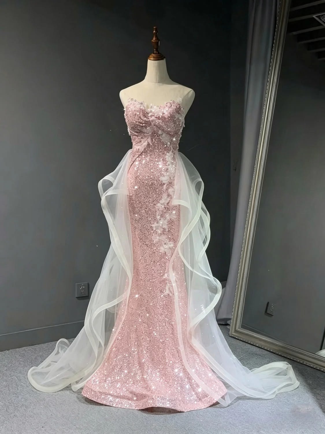Gorgeous Evening outfit Mermaid Sweetheart Sequin Pink Prom Dresses Long Formal Dress RC1406
