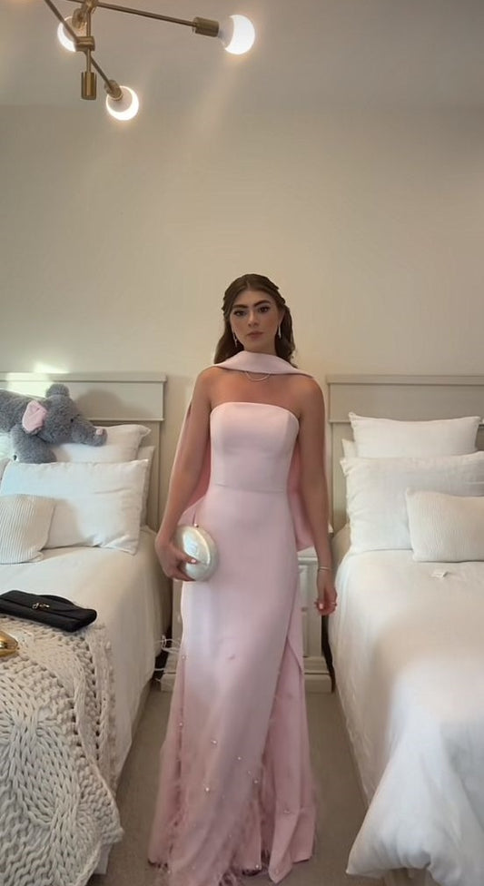 New Women’s Long Prom Dress Mermaid Strapless Pink Satin Elegant Formal Graduation Party Gown RC0181