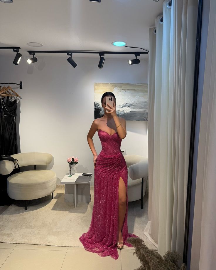 Sweetheart Sleeveless Ruch Side Slit Sheath Sparkly Prom Dresses AB926