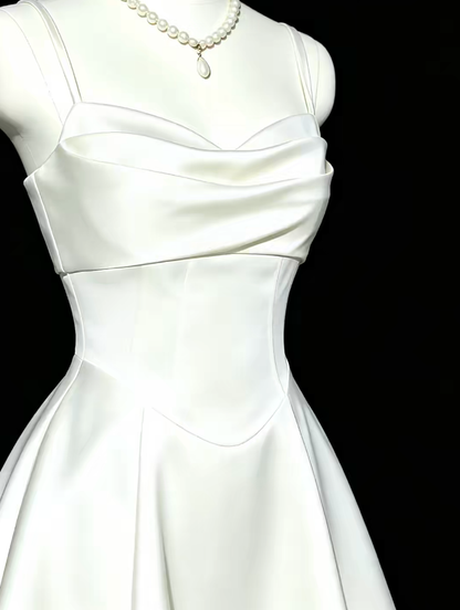 Simple A Line Spaghetti Straps White Satin Mini University Ideas Homecoming Dresses Inspo Short Hoco Court Gowns RB7193