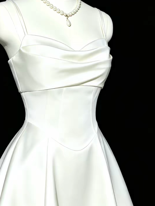 Simple A Line Spaghetti Straps White Satin Mini University Ideas Homecoming Dresses Inspo Short Hoco Court Gowns RB7193