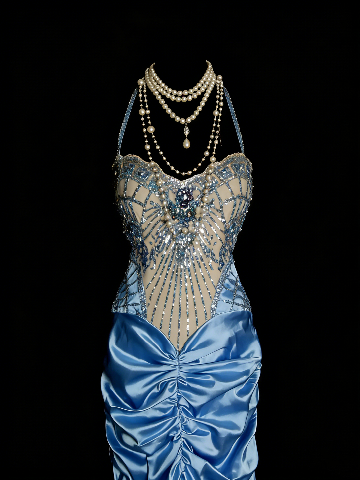 Robes de bal vintage Esthétique des années 60 Rétro Licou Sirène Perles Longue Robe de soirée N2144