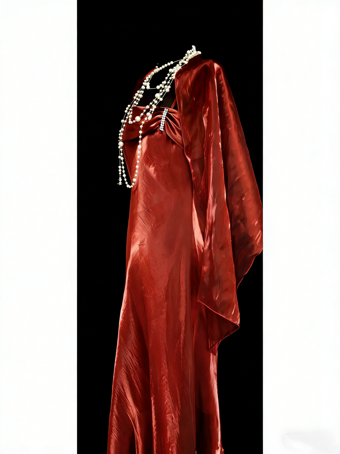 Robe de soirée vintage style années 80, 70, 90, coupe trapèze, rouge rouille, bretelles spaghetti, N1150