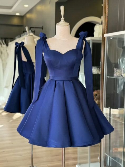 Chic Ball Gown Straps Royal Blue With Bow Fit-and-Flare Party-ready Grad Short Mini Fall Homecoming Dresses RB4420