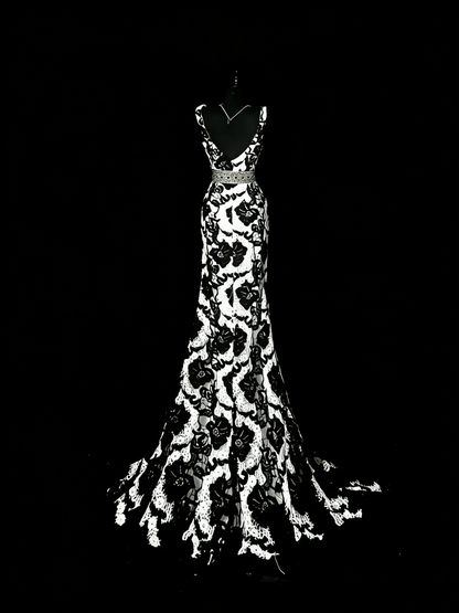 Modest Mermaid V Neck Black Floral Satin College Formal Outfit Long Prom Graduation Dresses For Teens N1188