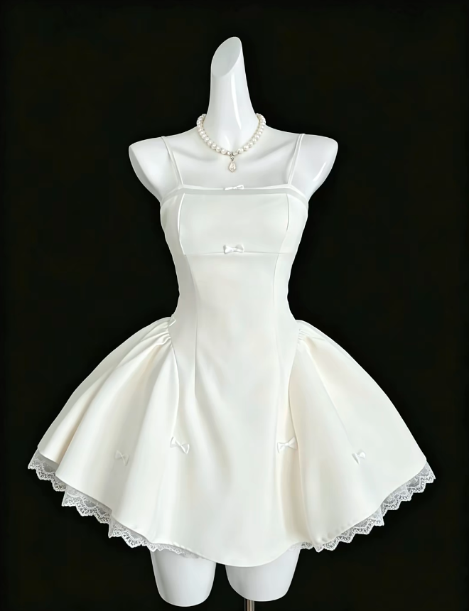 Simple Ball Gown Spaghetti Straps White Satin Mini University Ideas Homecoming Dresses Inspo Short Hoco Court Gowns RB7194