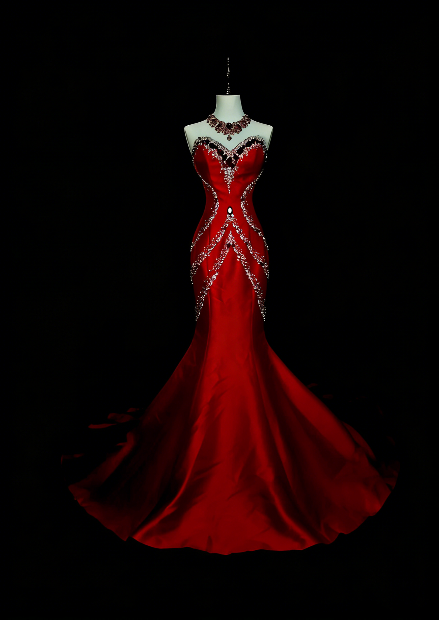 Robe de bal rétro sirène en satin rouge, décolleté cœur, ornée de perles et sans manches, style années 70, robe de soirée longue et élégante N1492