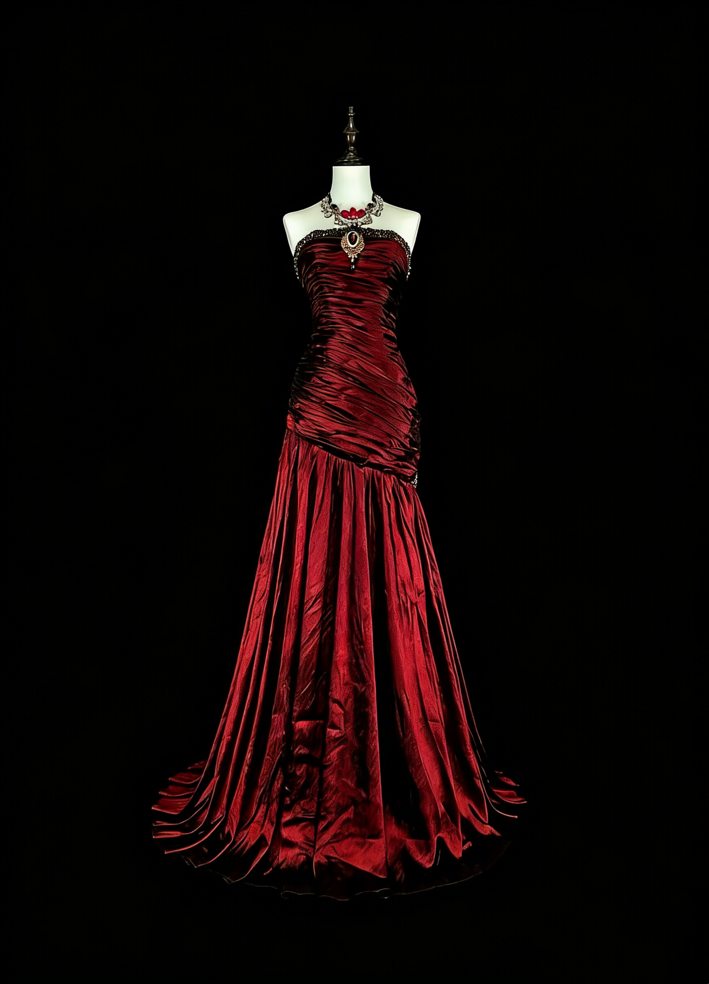 Robes de bal vintage sirène bustier bordeaux foncé satinées avec perles années 80 longue robe de soirée N2708