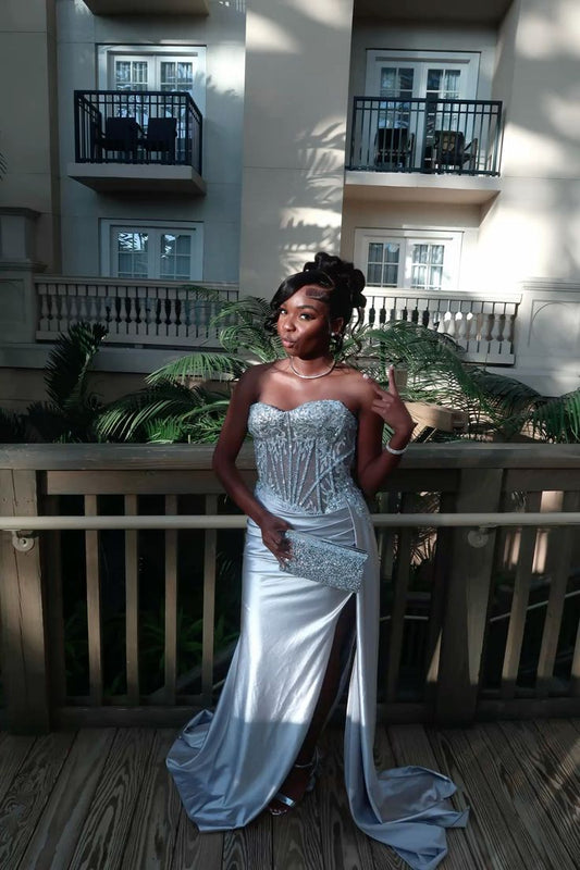 Sexy Mermaid Strapless For Black Girls Women Lace Sleeveless Long Prom Dresses Evening Long Formal Dress RB3828