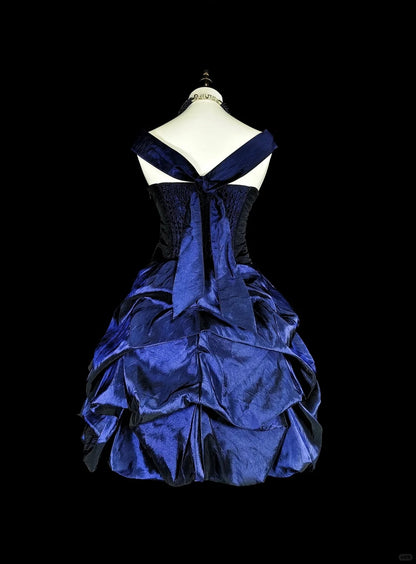 Robe de bal vintage licou bleu marine, courte, mini, pour la remise des diplômes ou le retour à la maison, robe Hoco N2719