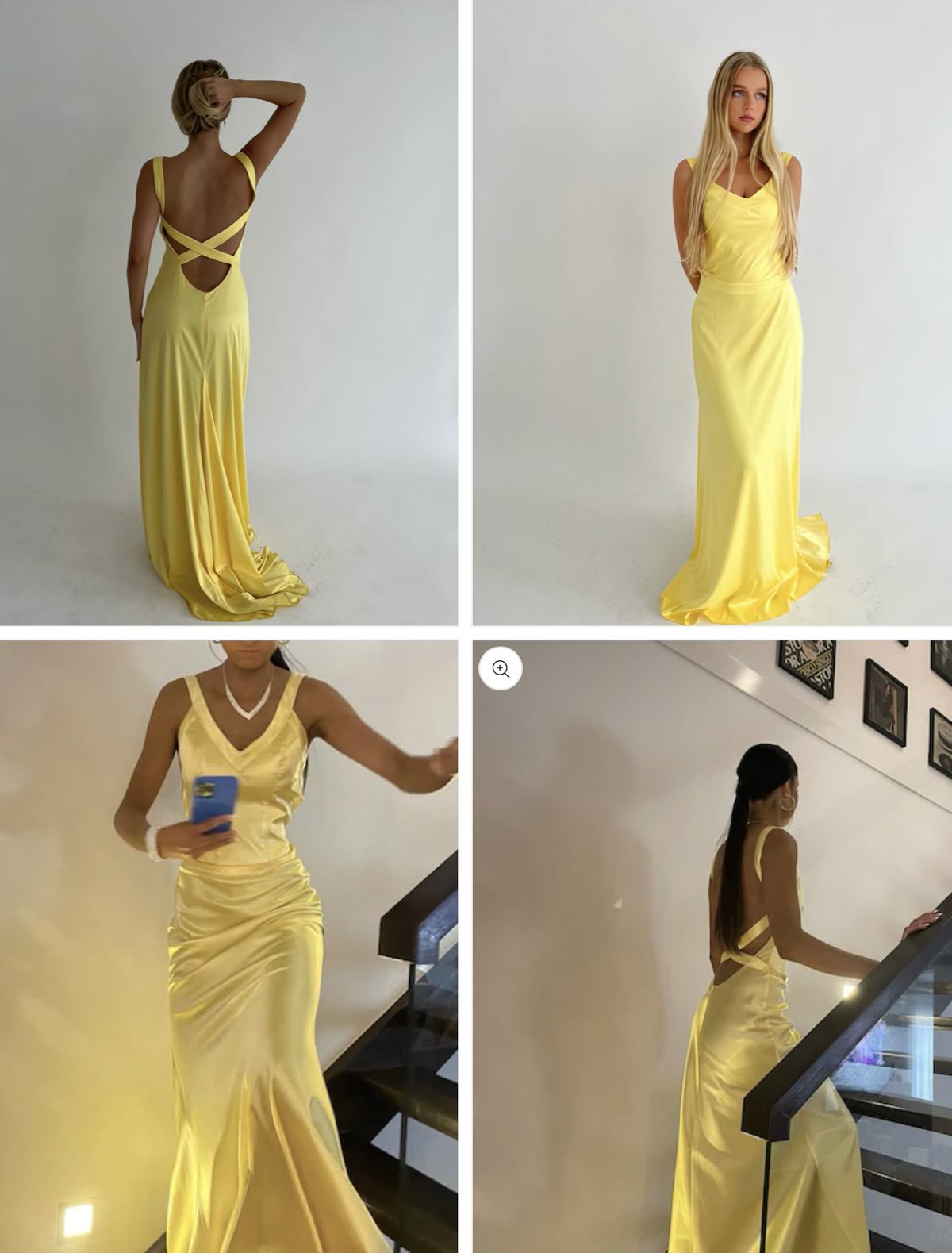 Gelbes Meerjungfrauen-Abendkleid aus gelbem Satin mit V-Ausschnitt und offenem Rücken, langes Abendkleid, Ballkleid, Hochzeitsgastkleid N267