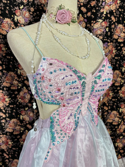 Charming Hoco Dress Homecoming Dresses Ball Gown Spaghetti Strap Pink With Butterfly 16th Birthday Party Outfits RB6392