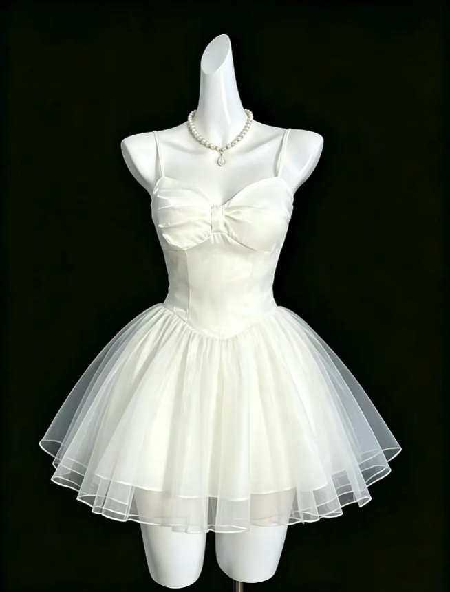 Simple Ball Gown Spaghetti Straps Ivory Tulle Mini University Ideas Homecoming Dresses Inspo Short Hoco Court Gowns RB7195