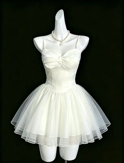 Simple Ball Gown Spaghetti Straps Ivory Tulle Mini University Ideas Homecoming Dresses Inspo Short Hoco Court Gowns RB7195
