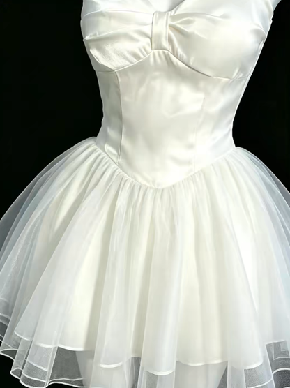Simple Ball Gown Spaghetti Straps Ivory Tulle Mini University Ideas Homecoming Dresses Inspo Short Hoco Court Gowns RB7195