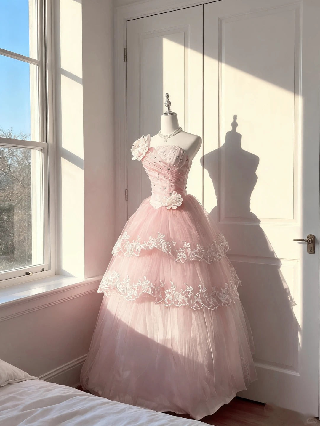 Élégante Robe de Bal bustier Rose clair avec Dentelle Robe de Quinceañera Volumineuse Longue Robe de Soirée Quinceañera 16 ans Vestido de RB4498