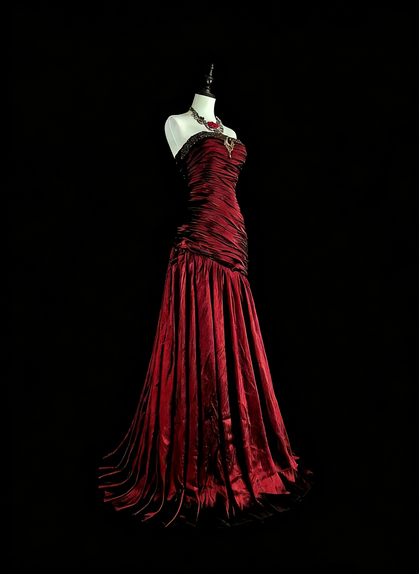 Robes de bal vintage sirène bustier bordeaux foncé satinées avec perles années 80 longue robe de soirée N2708