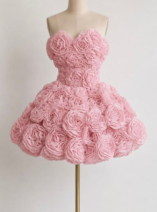Pretty Ball Gown Sweetheart Pink Floral Homecoming Dress Inspo Short Graduation Dresses RB6838