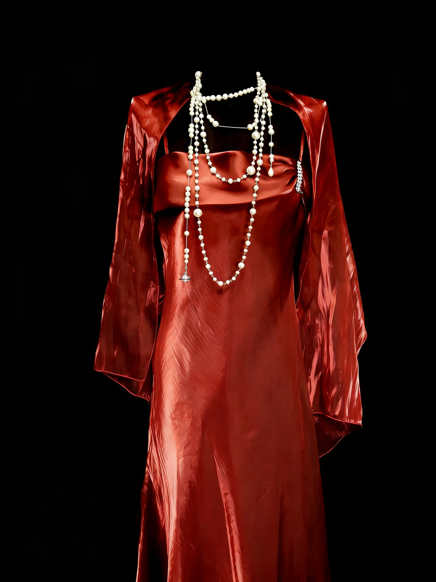 Robe de soirée vintage style années 80, 70, 90, coupe trapèze, rouge rouille, bretelles spaghetti, N1150