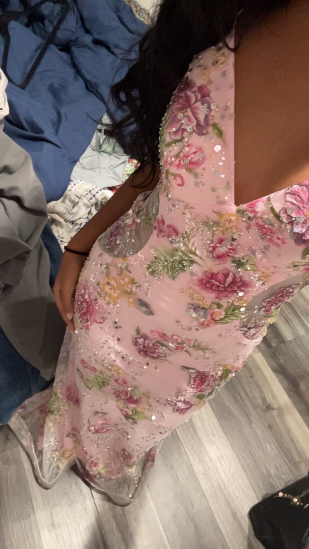Sparkly Mermaid Pink Floral Halter Neck Backless Long Prom Dress Floor Length Formal Dress RC1304