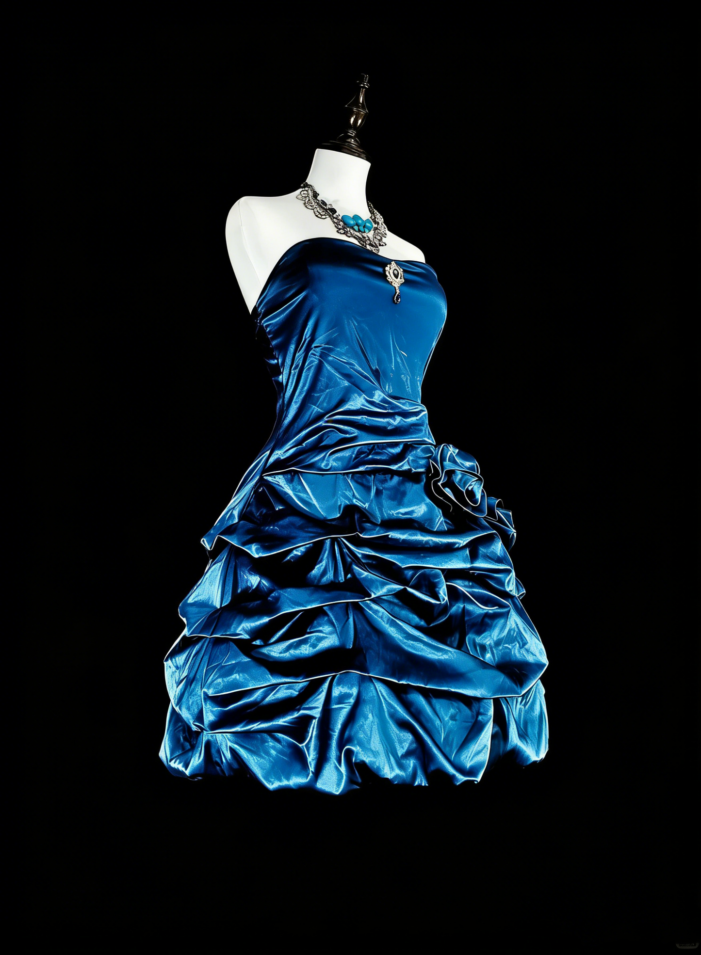 Süßes Ballkleid Trägerlos Petrol mit Blumen Kurze Mini-Heimkehrkleider N2388