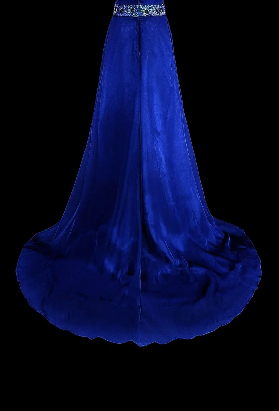 Robe de soirée vintage trapèze en mousseline bleu roi, style années 90, idéale pour un anniversaire ou un bal de promo (N1751)