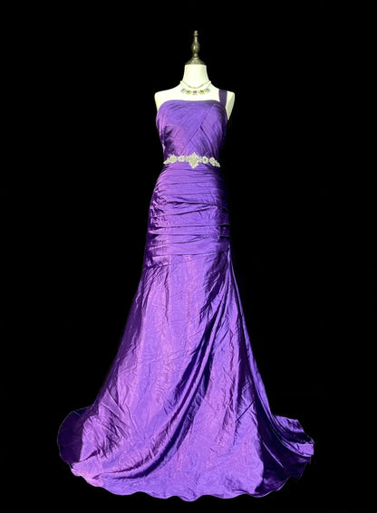 Vintage Meerjungfrauen-Abendkleid aus den 90er Jahren mit asymmetrischem Saum, weinrotem Satin und Perlenstickerei, langes formelles Abendkleid N1376