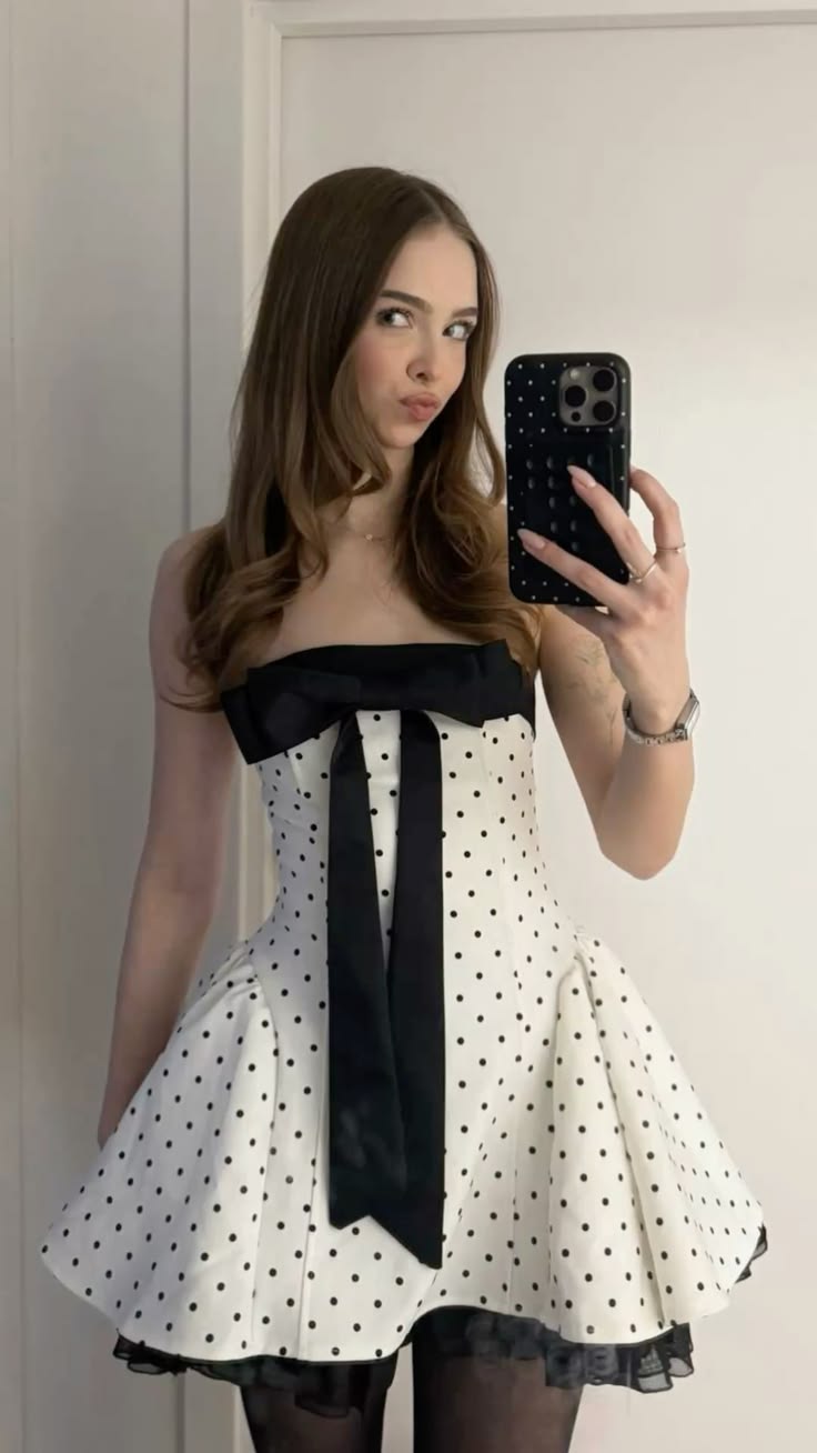 Sexy Homecoming Dresses Outfit inspo Ball Gown Strapless Polka Dots Black Hoco Dres Mini 16th Birthday Cocktail Outfits RB9185