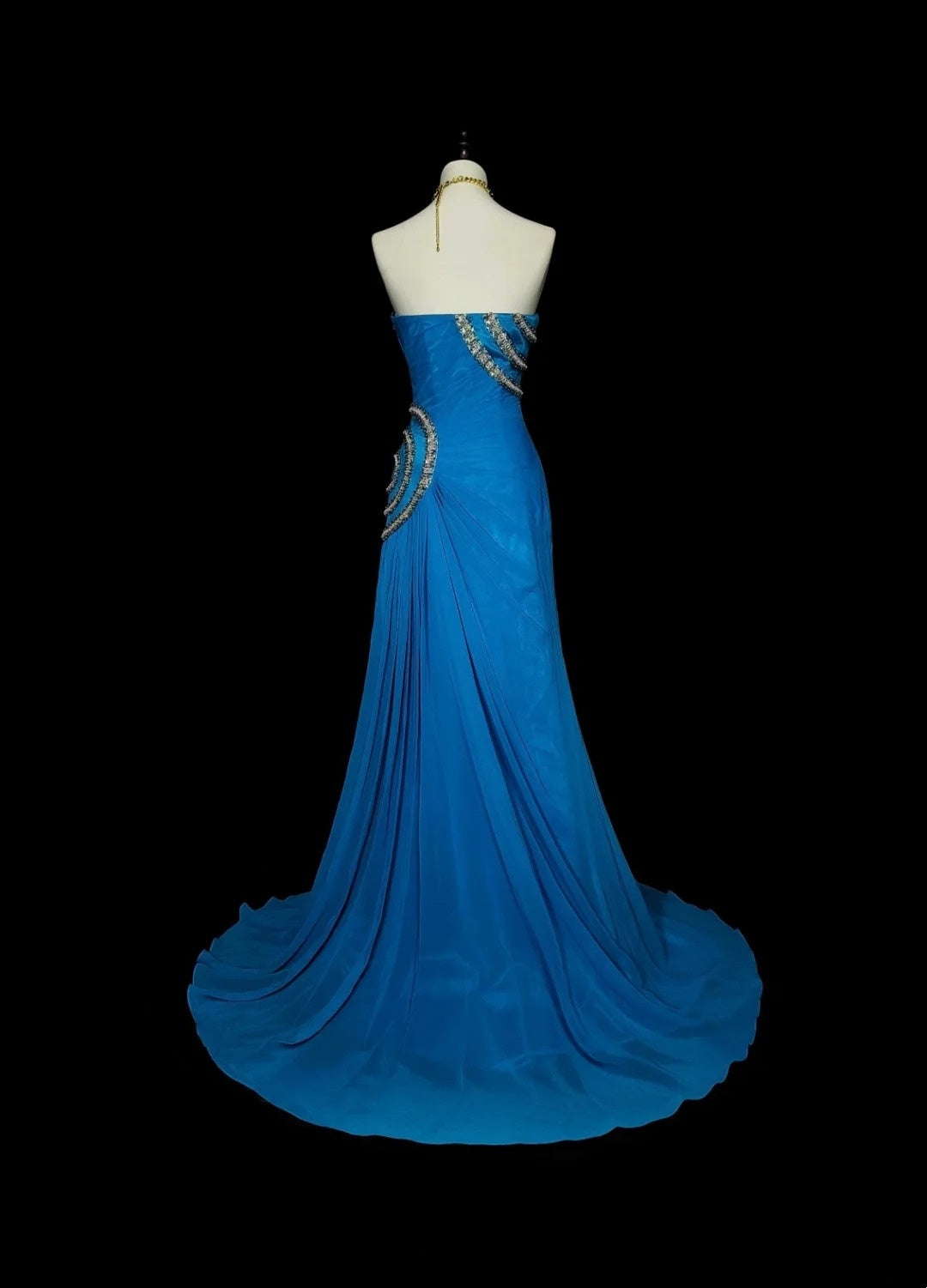 Robe de bal d'été longue, bustier, en mousseline bleue ornée de perles, style sirène vintage, N1423