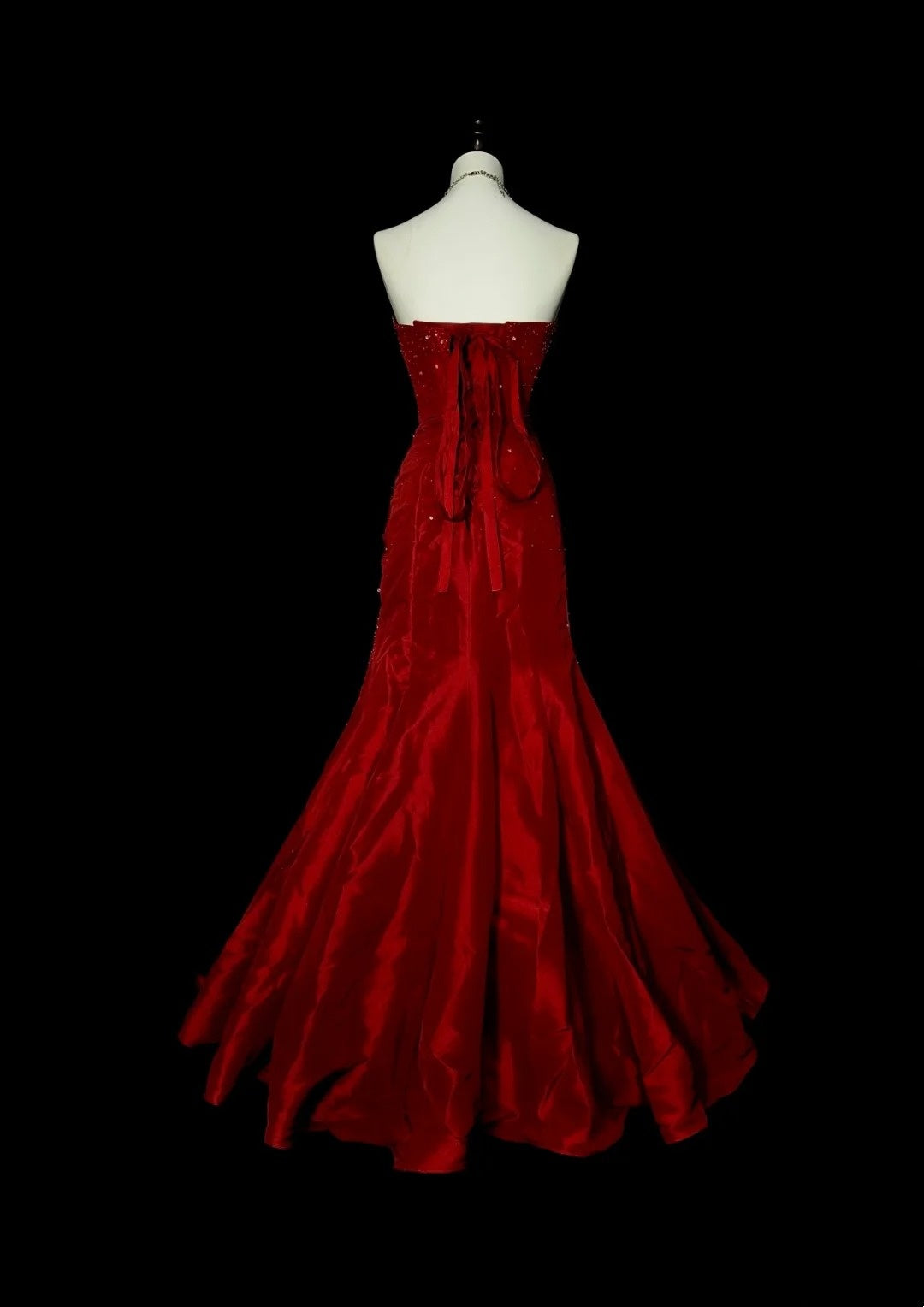 Vintage Mermaid Strapless Red Satin 90s With Beaded Prom Dresses Long Formal Party Gown N1380