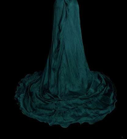 Robe de bal de fin d'année sobre, coupe trapèze, dos nu, en mousseline vert foncé sans manches, modèle N1378