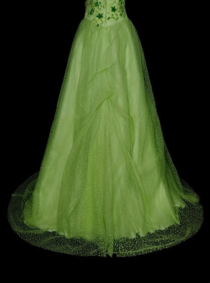 Robe de bal sobre asymétrique en tulle vert, longue, idéale pour l'été, les bals de fin d'année et les soirées de printemps (N1418).