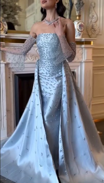 Robe de bal sirène personnalisée, longue jusqu'au sol, sans bretelles, manches longues, robe de soirée simple et élégante, robe de fin d'études N885