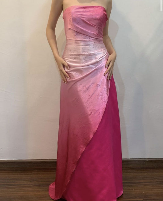 Vintage Y2K A-Linie 2000er Rosa Ombre Abendkleid Farbverlauf Trägerloses Ballkleid 21. Geburtstag Abschlussballkleider N2750