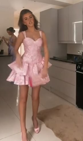 Cute A Line Pink Straps Short Summer Birthday Dress Hoco Dress Birthday Outfit 19Th Birthday Mini Party Dresses RB4157
