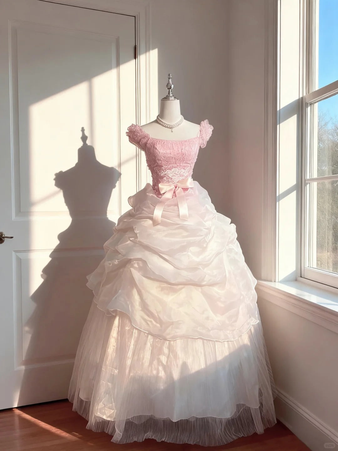 Wunderschönes Ballkleid mit eckigem Ausschnitt, rosa Quince-Kleid, langes Sweet 15 16 Quinceanera-Kleid Vestido de princesa RB4499