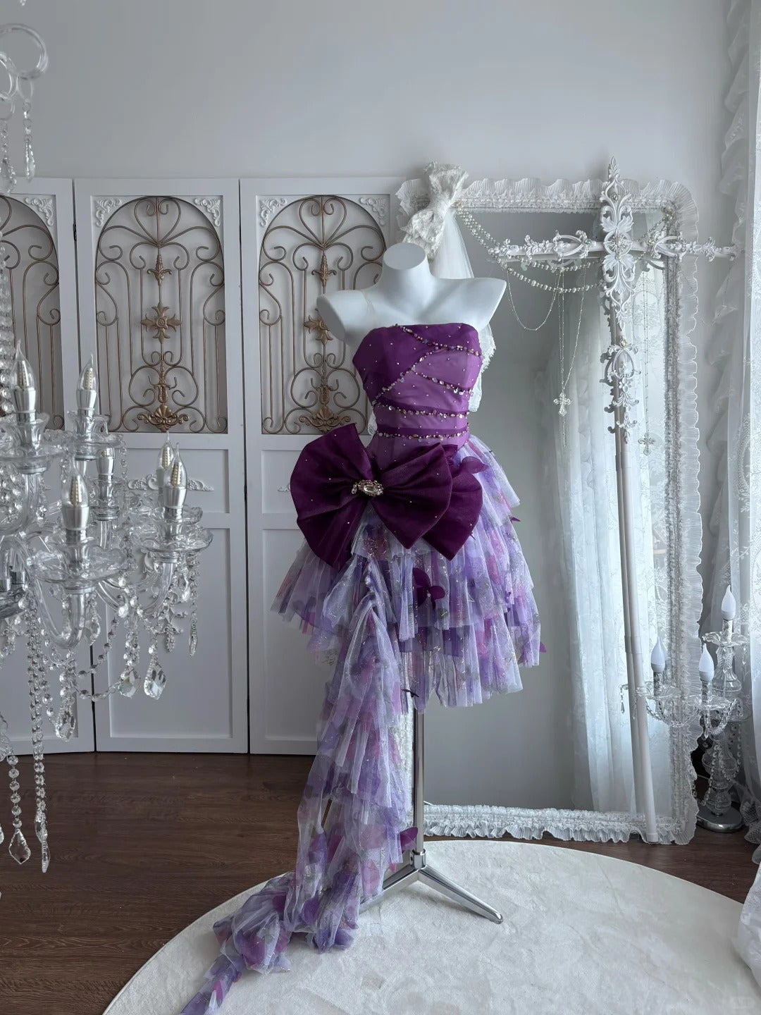 Modest Hoco Dress Homecoming Dresses Ball Gown Strapless Purple 16th Birthday Party Outfits RB6388