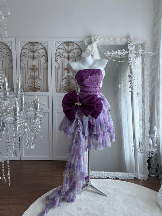 Modest Hoco Dress Homecoming Dresses Ball Gown Strapless Purple 16th Birthday Party Outfits RB6388