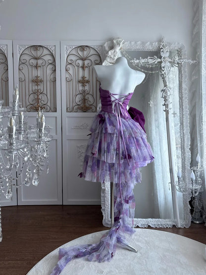 Modest Hoco Dress Homecoming Dresses Ball Gown Strapless Purple 16th Birthday Party Outfits RB6388