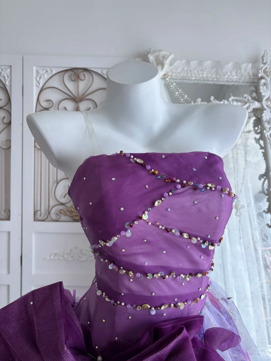 Modest Hoco Dress Homecoming Dresses Ball Gown Strapless Purple 16th Birthday Party Outfits RB6388