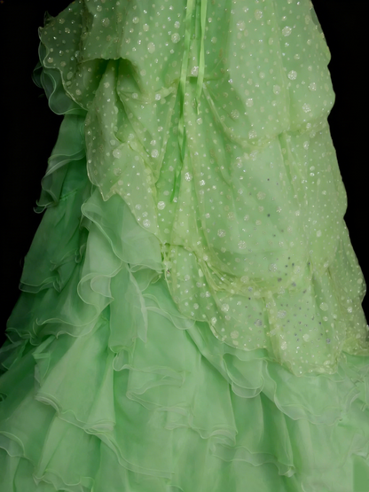 Robe de bal modeste en organza vert, décolleté cœur, style années 80, robe longue inspirée des robes de soirée vintage pour les 16 ans (N1311)