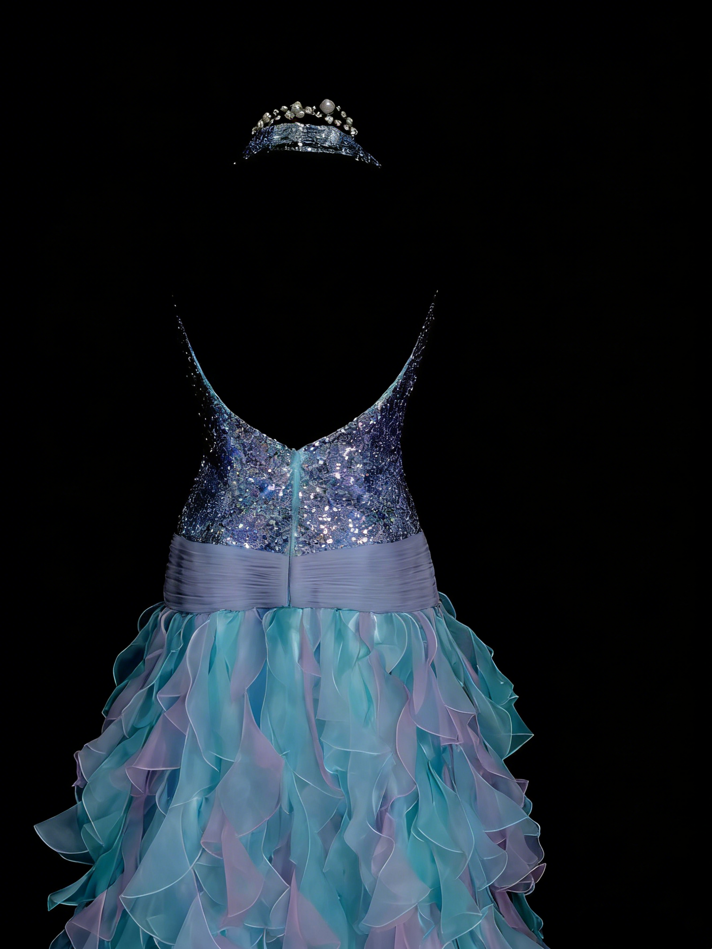 Cute Ball Gown Halter Blue With Tiered Layers Ruffles Long Party Gowns Prom Dresses N2143