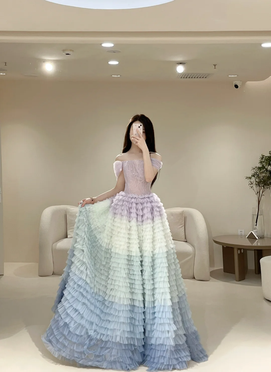 Niedliches, schulterfreies, mehrlagiges Tüll-Abendkleid – ein echter Hingucker zum 19. Geburtstag – Abiballkleid AB900