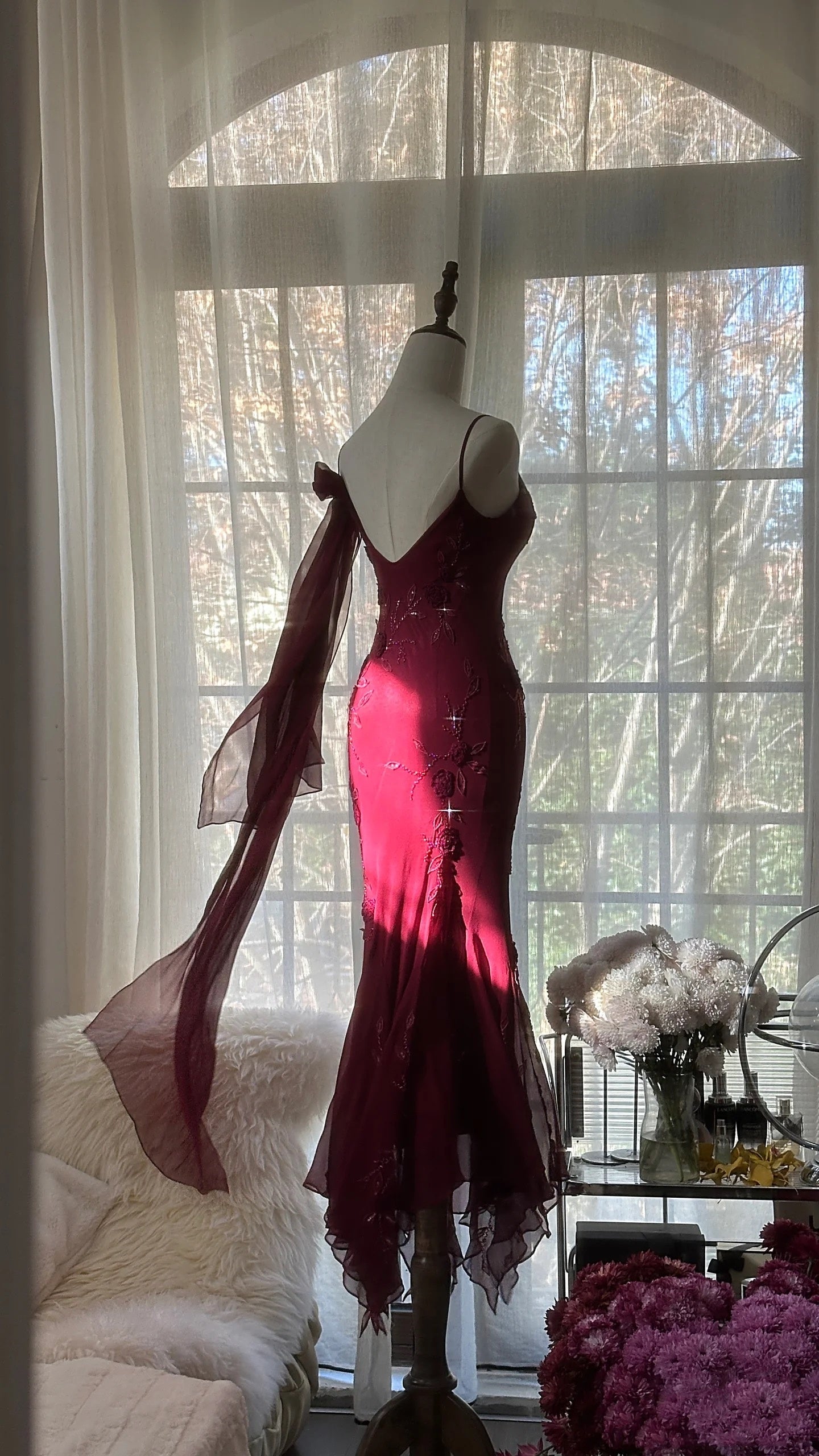 Elegante Meerjungfrau Spaghettiträger Burgund Chiffon Ballkleider Inspiration Trendy Abendkleider Formelle Party Ballkleid B374