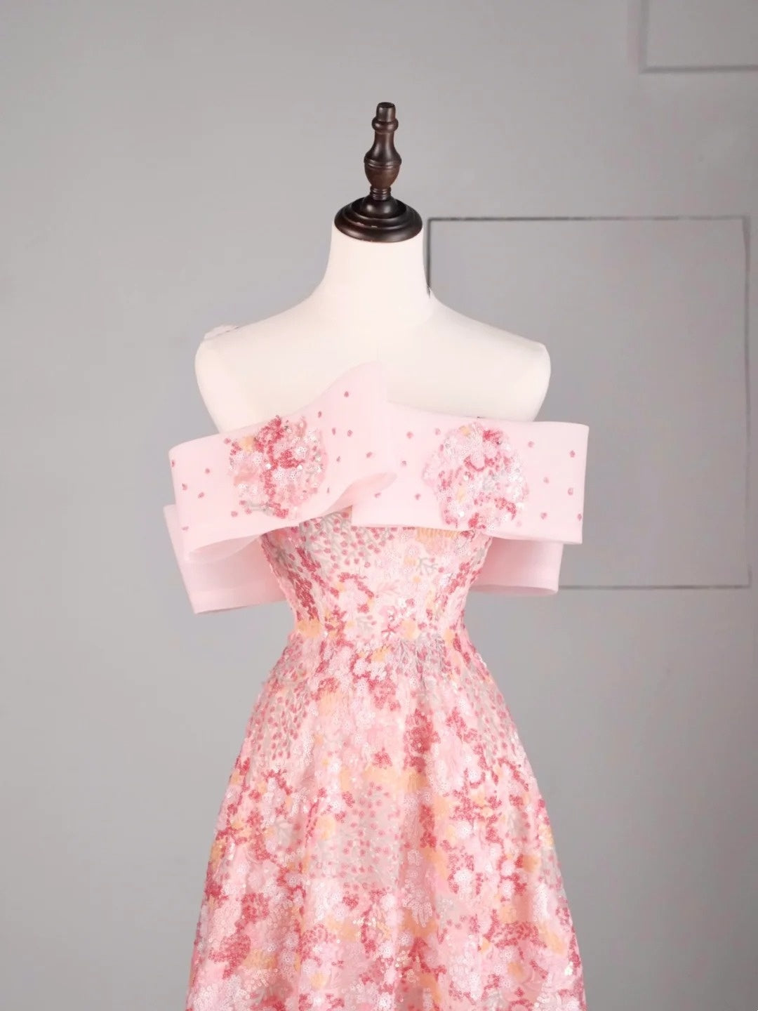 Robe de bal longue rose à sequins, élégante, coupe trapèze, épaules dénudées, pour adolescentes - Tenue de soirée formelle N1079