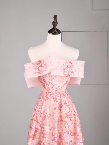 Robe de bal longue rose à sequins, élégante, coupe trapèze, épaules dénudées, pour adolescentes - Tenue de soirée formelle N1079