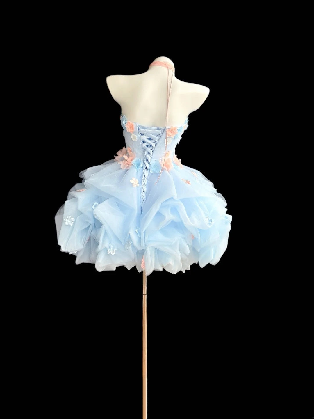 Cute Ball Gown Strapless Light Sky Blue With 3D Flowers Short Mini High School Ideas Homecoming Dress Inspo Birthday Dresses Senior Graduation Outfits RB7216