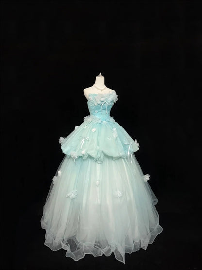 Sweet 16 Dresses Long Ball Gown Lace Sweet Sixteen Long Birthday Dress Strapless Tulle Formal Gown RC0265